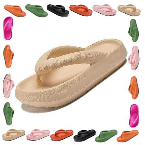 Oveallgo Cloudies Flip Flops, Cozislides Original Flip Flops, Non-slip Thick Cloudies Slides for Women Flip Flops (Khaki, Erwachsene, 38, Numerisch (von/bis), EU Schuhgrößensystem, 39, M) von Oveallgo