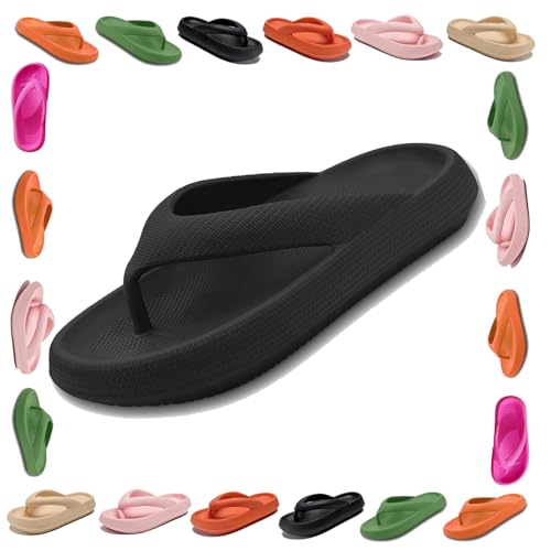 Oveallgo Cloudies Flip Flops, Cozislides Original Flip Flops, Non-slip Thick Cloudies Slides for Women Flip Flops (Schwarz, Erwachsene, 40, Numerisch (von/bis), EU Schuhgrößensystem, 41, M) von Oveallgo