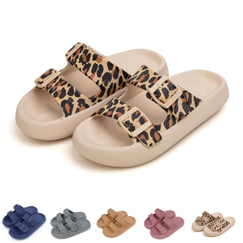 Oveallgo Cozy Slides Original Cloud Slippers, Unisex Doppelte Schnalle Weiche Sommer Strand Sandalen Schuhe (Leopard Print, Erwachsene, 40, Numerisch (von/bis), EU Schuhgrößensystem, 41, Breit) von Oveallgo