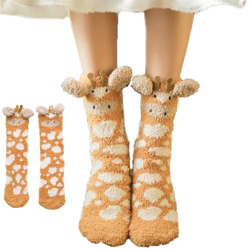 Oveallgo Giraffensocken, Giraffen-Fuzzy-Socken, Giraffen-Geschenke für Frauen, Giraffensocken, Fuzzy-Socken für Frauen (DE/NL/SE/PL, Numerisch, 35, 40, Regular, Regular, Giraffen) von Oveallgo