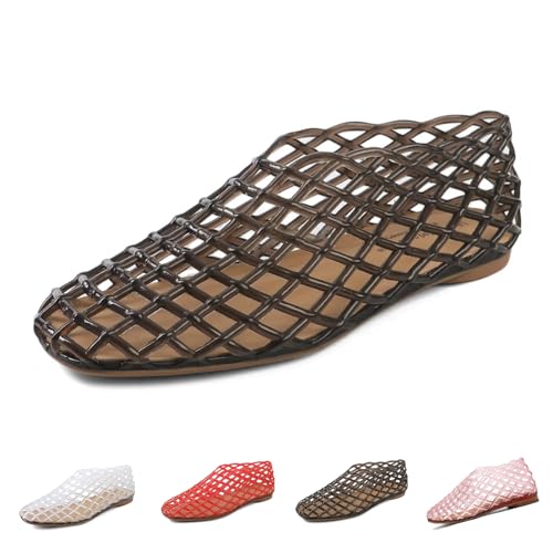 Oveallgo Jelly Mesh Ballet Flats for Women, Beach Ballet Low Heel Flats Comfortable Summer Slip-On Jellies Shoes (black, Erwachsene, 39, Numerisch, EU Schuhgrößensystem, Breit) von Oveallgo
