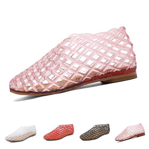 Oveallgo Jelly Mesh Ballet Flats for Women, Beach Ballet Low Heel Flats Comfortable Summer Slip-On Jellies Shoes (khaki, Erwachsene, 40, Numerisch, EU Schuhgrößensystem, Breit) von Oveallgo