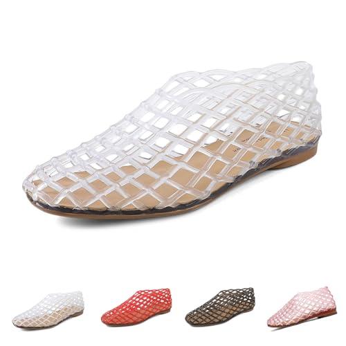 Oveallgo Jelly Mesh Ballet Flats for Women, Beach Ballet Low Heel Flats Comfortable Summer Slip-On Jellies Shoes (white, Erwachsene, 39, Numerisch, EU Schuhgrößensystem, Breit) von Oveallgo