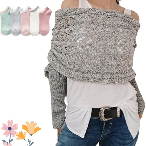 Oveallgo Scarf with Sleeves, Multifunctional Scarf with Sleeves, Knitted Cable Wrap,Shrugs for Women (Dark Gray) von Oveallgo