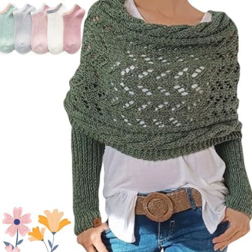 Oveallgo Scarf with Sleeves, Multifunctional Scarf with Sleeves, Knitted Cable Wrap,Shrugs for Women (Gray Green) von Oveallgo