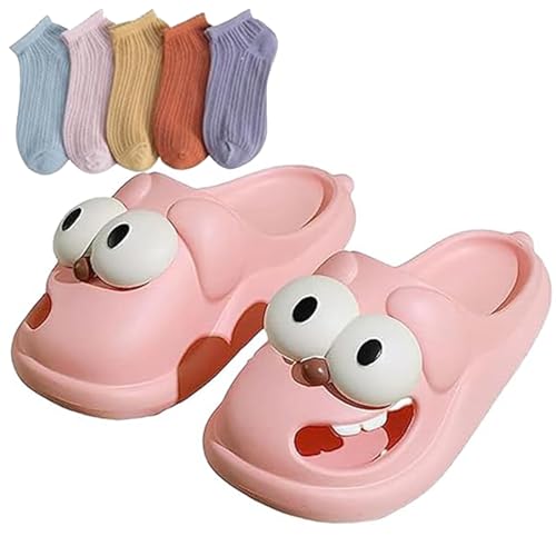 Oveallgo Tongue Kiss Slippers, Tongue Slippers, Big Eye Dog Slipper, Kiss Slippers Big Eye Dog with 5 Pairs Short Socks (Rosa, Erwachsene, 36, Numerisch (von/bis), EU Schuhgrößensystem, 37, M) von Oveallgo