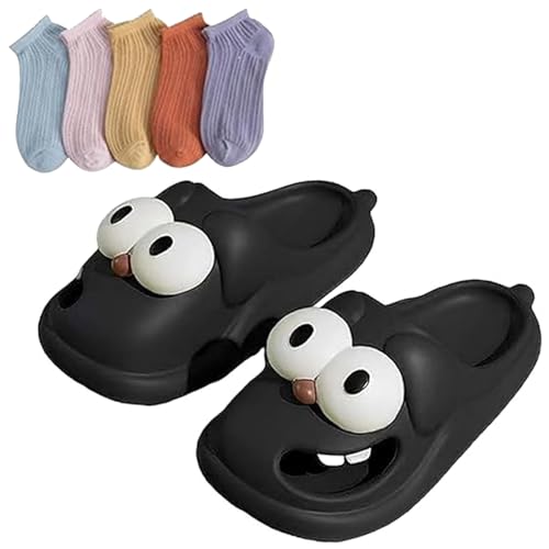 Oveallgo Tongue Kiss Slippers, Tongue Slippers, Big Eye Dog Slipper, Kiss Slippers Big Eye Dog with 5 Pairs Short Socks (Schwarz, Erwachsene, 40, Numerisch (von/bis), EU Schuhgrößensystem, 41, M) von Oveallgo