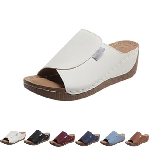 Oveallgo Vivastep Sandalen - Ergonomisch, GroßE, LäSsige Hausschuhe Mit Breiten Streifen Und Einfachem Keilabsatz Damen (white, Erwachsene, 39, Numerisch, EU Schuhgrößensystem, Breit) von Oveallgo