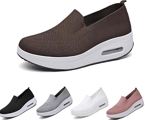 Velavici Schuhe, Cushioned Air Sole Arch Support Slip-On orthopädische Slipper für Damen (Brown, Erwachsene, 44, Numerisch, EU Schuhgrößensystem, Breit) von Oveallgo