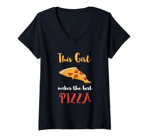 Damen Pizza Dieses Mädchen ist die beste Pizzabäckerin und Pizzaliebhaberin T-Shirt mit V-Ausschnitt von Oven Fresh Crispy Crust Pizza Lover