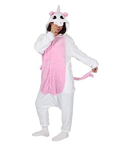 Pyjama Jumpsuit Erwachsene Onesies Tier kostüm Kigurumi Karneval Halloween Schlafanzug Party Show Weihnachten Cosplay Unterwäsche für Unisex Damen Herren - M - Einhorn Rosa von Ovender