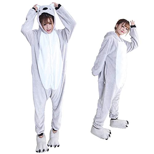Pyjama Jumpsuit Erwachsene Onesies Tier kostüm Kigurumi Karneval Halloween Schlafanzug Party Show Weihnachten Cosplay Unterwäsche für Unisex Damen Herren (L, Koala) von Ovender