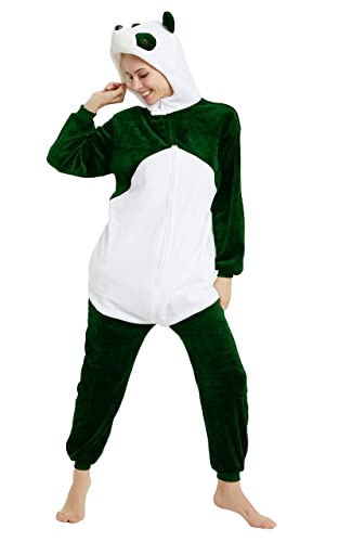 Pyjama Jumpsuit Erwachsene Onesies Tier kostüm Kigurumi Karneval Halloween Schlafanzug Party Show Weihnachten Cosplay Unterwäsche für Unisex Damen Herren (M, Panda 3D Grün) von Ovender