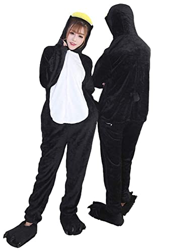 Pyjama Jumpsuit Erwachsene Onesies Tier kostüm Kigurumi Karneval Halloween Schlafanzug Party Show Weihnachten Cosplay Unterwäsche für Unisex Damen Herren (M, Pinguin mit Handschuhen) von Ovender