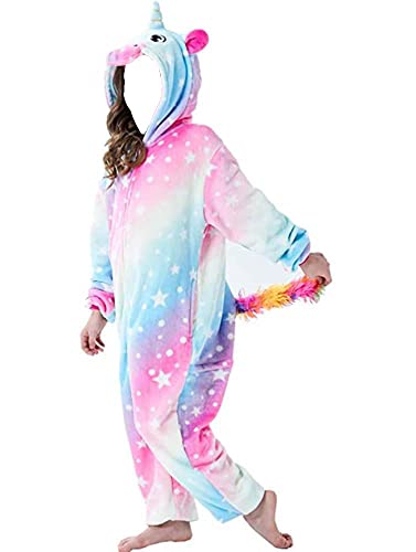 Pyjama Jumpsuit Erwachsene Onesies Tier kostüm Kigurumi Karneval Halloween Schlafanzug Party Show Weihnachten Cosplay Unterwäsche für Unisex Damen Herren (S, Einhorn Stern) von Ovender