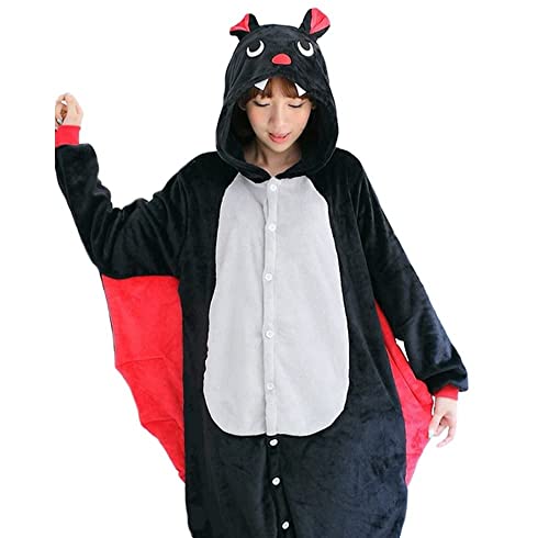 Pyjama Jumpsuit Erwachsene Onesies Tier kostüm Kigurumi Karneval Halloween Schlafanzug Party Show Weihnachten Cosplay Unterwäsche für Unisex Damen Herren, Schwarze Fledermaus, L von Ovender