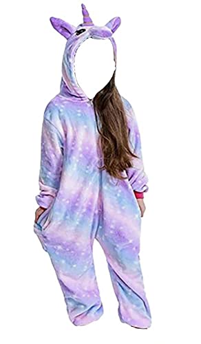 Pyjama Jumpsuit Erwachsene Onesies Tier kostüm Kigurumi Karneval Halloween Schlafanzug Party Show Weihnachten Cosplay Unterwäsche für Unisex Damen Herren (L, Pony Einhorn Violett) von Ovender