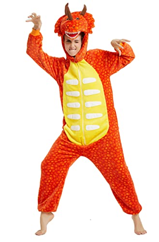 Pyjama Jumpsuit Erwachsene Onesies Tier kostüm Kigurumi Karneval Halloween Schlafanzug Party Show Weihnachten Cosplay Unterwäsche für Unisex Damen Herren (S, Dinosaurier Orange) von Ovender