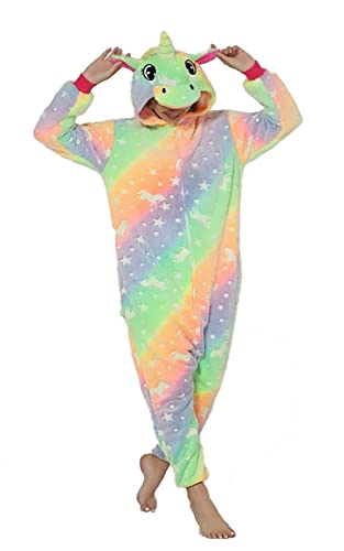 Pyjama Jumpsuit Erwachsene Onesies Tier kostüm Kigurumi Karneval Halloween Schlafanzug Party Show Weihnachten Cosplay Unterwäsche für Unisex Damen Herren (S, Pony Einhorn Grün) von Ovender