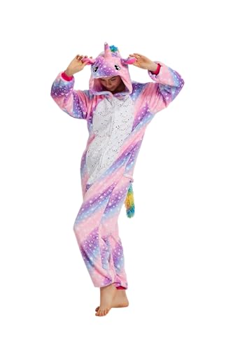 Pyjama Jumpsuit Erwachsene Onesies Tier kostüm Kigurumi Karneval Halloween Schlafanzug Party Show Weihnachten Cosplay Unterwäsche für Unisex Damen Herren - S - Einhorn Rosa 2 von Ovender
