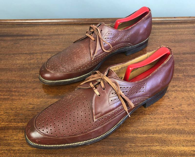 1930Er Jahre Belüfteter Broguing Oxfords | Vintage Rare 30Er Herren Lebkuchen Braun Leder Schuhe W/Schürze Toe "The Roblee Schuh" Größe 11, 5 11&1/2 von OverAttiredVintage