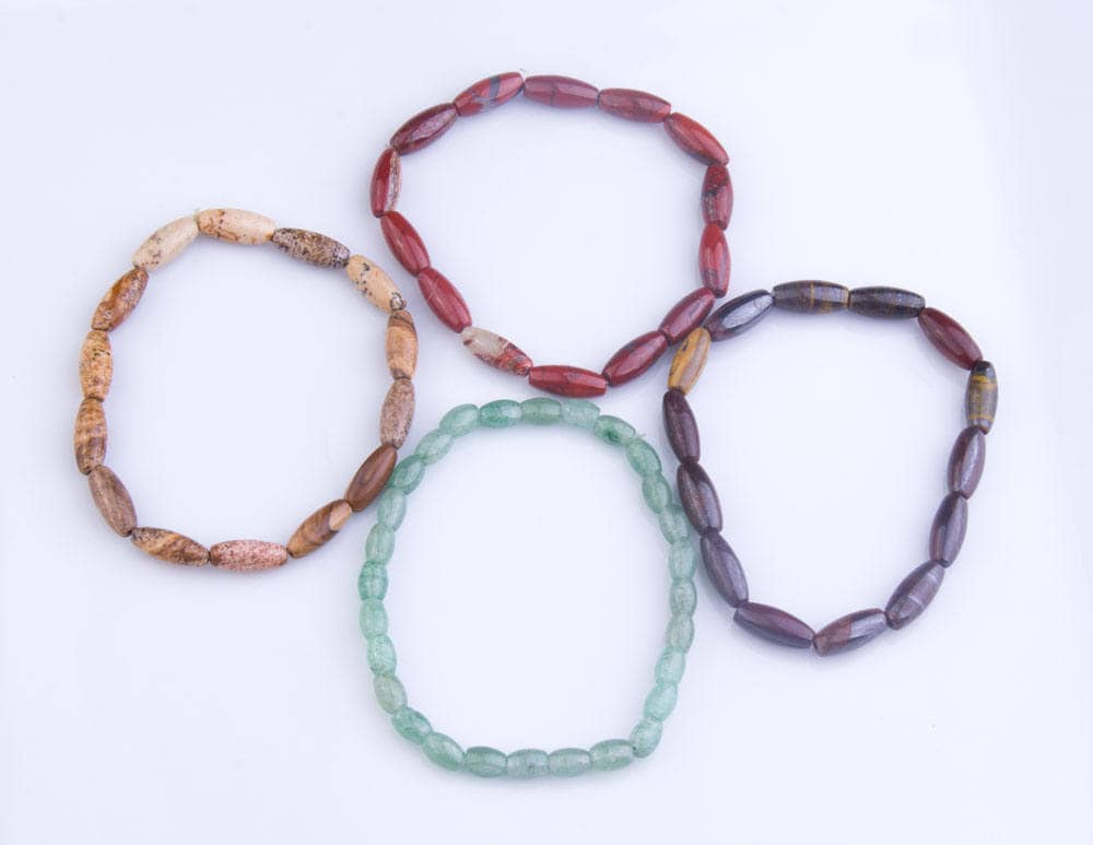 Perlenstein Armband, Dehnbar, Ovale Perlen, Halbedelstein, Bild & Roter Jaspis, Bronzit Aventurin, Vierer-Set, Br01 von OverBeads