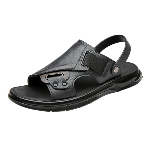 Herren Sandalen Casual Schuhe Weiche Sohle Outdoor Strandschuhe Rindsleder Unterseite Rutschfeste Oberbekleidung Leder Hausschuhe größe Black gr.40 von OverDose Boutique