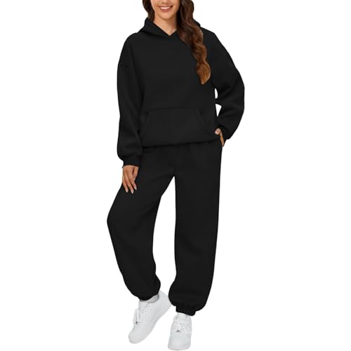 OverDose Boutique AUTOMET Damen 2 Outfits Kapuzenpullover Trainingsanzug-Sets Übergroßes Sweatshirt Baggy Herbstmode Jogginghose mit Taschen Sportshirt Damen (Black, S) von OverDose Boutique