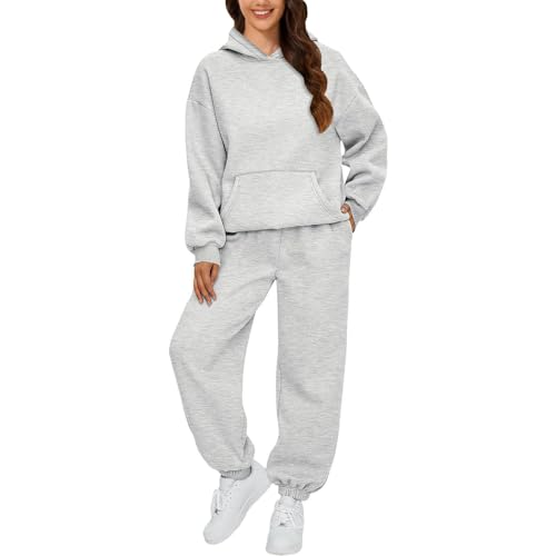 OverDose Boutique AUTOMET Damen 2 Outfits Kapuzenpullover Trainingsanzug-Sets Übergroßes Sweatshirt Baggy Herbstmode Jogginghose mit Taschen Sportshirt Damen (Grey, M) von OverDose Boutique