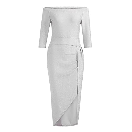 OverDose Boutique Hip One-Neck Bag Slit Damen Glänzendes Kleid Dress Dinner Dress Damen Kleid Damen Hip-Bag Kleid Glänzendes One-Neck Slit Damen Kleid Buntes Kleid Damen (Silver, 36) von OverDose Boutique