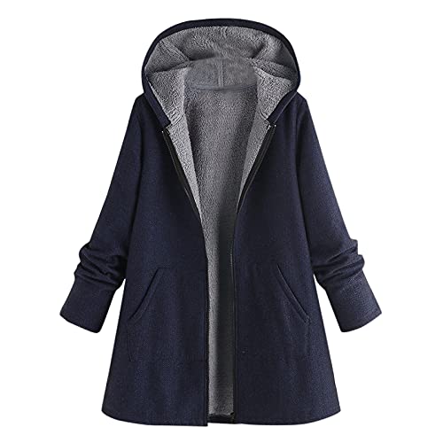 Overdose Damen Baumwollmantel mit Vintage-Print Mode mit Kapuze Lang Cardigan Hoodie Drucken Oberteile Tops Casual Coat Winter Jacket Mantel(B-Marine,3XL) von OverDose Boutique