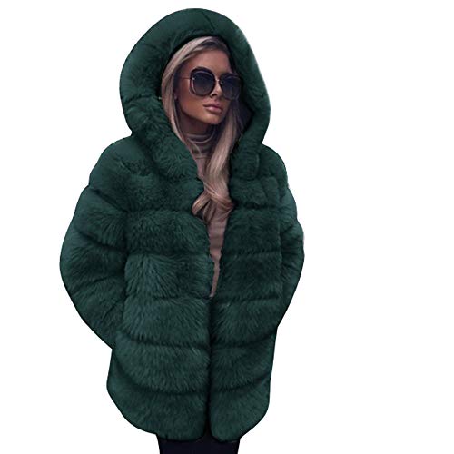 Overdose Damen Kapuzenjacke Mode Luxus Kunstpelz Herbst Winter Warme Outdoorjacken Winterparka Jacke Mäntel Übergangsjacke Outwear mit Kapuze Grün 42 von OverDose Boutique