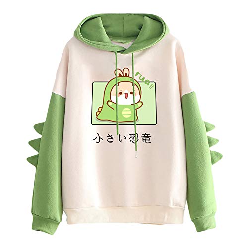 Overdose Damen Kawaii Hoodie Kapuzenpullover Herbst Winter Warm Süßer Dinosaurier Pulli Outwear Langarm Sweatshirt Mädchen Pullover Bluse Tops für Party Reisen Tägliche (C-Grün,M) von OverDose Boutique