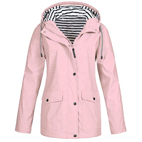 Overdose Damen Leichte Casual Outwear Einfarbig Windjacke Regenmantel Wasserdicht Winddichte Langarm Reißverschluss Funktionsjacke Kapuzenjacke Outdoorjacke mit 2 Tasche Rosa 38 von OverDose Boutique