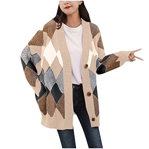 Overdose Damen Strickmantel Sweatjacke Cardigan Mäntel Loose Strickjacken Strickcardigan Sweater Jacke Tops Outwear Knöpfe Mode Farbblock Coat Strickpullover Bluse Strickshirt von OverDose Boutique