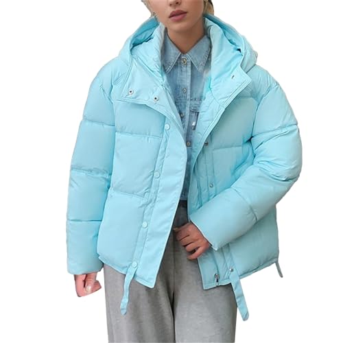 Overdose Damen Tops Coat mit Kapuze Outdoorjacke Outwear Winterjacke Kapuzenjacke Einfarbig Mantel Knöpfe Loose Jacke Winterjacke Oberteile Daunenjacke Mittlere Länge von OverDose Boutique