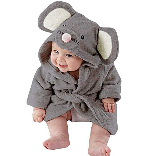 OverDose Damen Baby Jungen Mädchen Kinder Bademantel Cartoon Tiere Nette Weiche Licht Saugfähige Kapuze Handtuch Pyjamas Kleid（Grau，12-18Months） von OverDose Damen