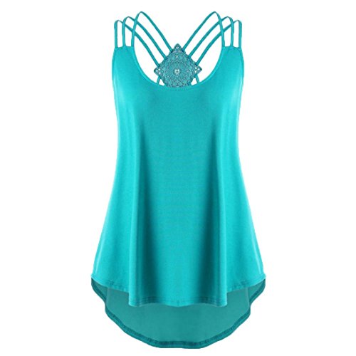 OverDose Damen Bandagen ärmellose Weste High Low Tank Top Bluse T Shirt Hinweise Strappy Tops(Blau,M) von OverDose Damen