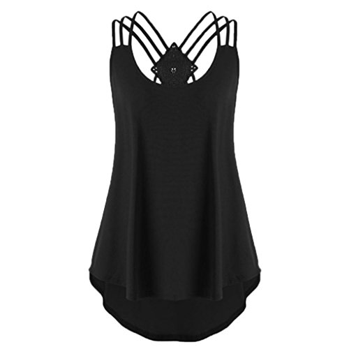 OverDose Damen Bandagen ärmellose Weste High Low Tank Top Bluse T Shirt Hinweise Strappy Tops (XXL, Schwarz) von OverDose Damen