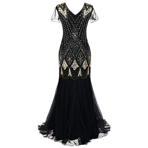 OverDose Damen Damen Abendkleid 20er Jahre Kleid Pailletten Gatsby Maxi Langes Ballkleid von OverDose Damen