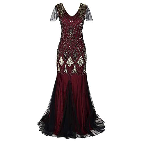 OverDose Damen Damen Abendkleid 20er Jahre Kleid Pailletten Gatsby Maxi Langes Ballkleid von OverDose Damen