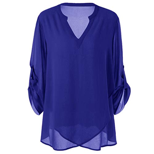 OverDose Damen Elegante Langarmshirts für Frauen Herbst Tunika T-Shirt V-Ausschnitt verstellbare Ärmel Chiffon Solid Dating Charming Bluse Top Shirt von OverDose Damen