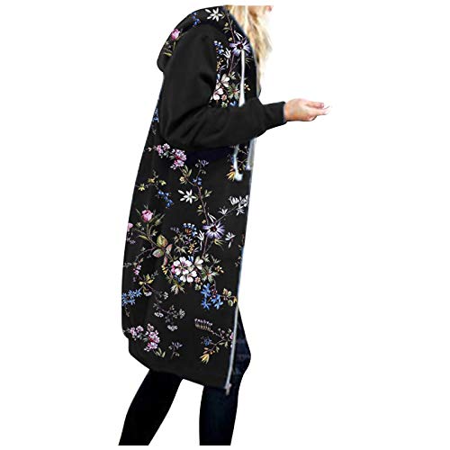 OverDose Damen Herbst Winter Outing Stil Frauen Warm Reißverschluss Clubbing Dating Elegante Hoodies Sweatshirt Langen Mantel Jacke Tops Outwear Hoodie Outwear Kapuzenpullover (Y-Blumendruck 5, 44) von OverDose Damen
