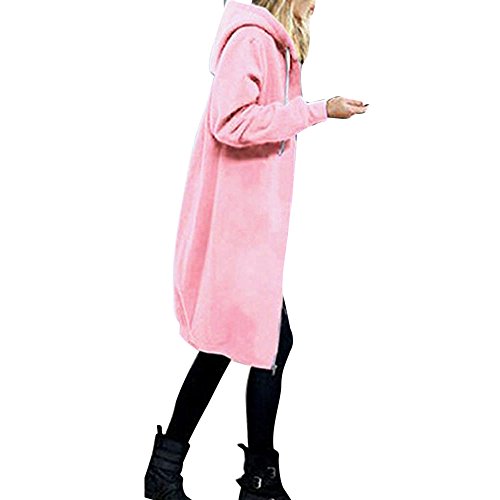 OverDose Damen Herbst Winter Outing Stil Frauen Warm Reißverschluss Öffnen Clubbing Dating Elegante Hoodies Sweatshirt Langen Mantel Jacke Tops Outwear Hoodie Outwear（Rosa，EU-40/CN-L） von OverDose Damen