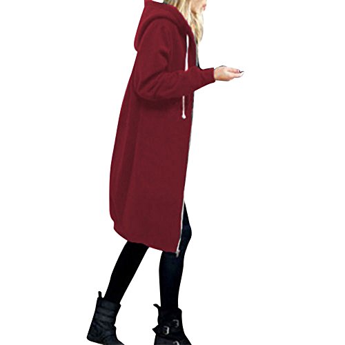 OverDose Damen Herbst Winter Outing Stil Frauen Warm Reißverschluss Öffnen Clubbing Dating Elegante Hoodies Sweatshirt Langen Mantel Jacke Tops Outwear Hoodie Outwear（Rot，EU-38/CN-M） von OverDose Damen