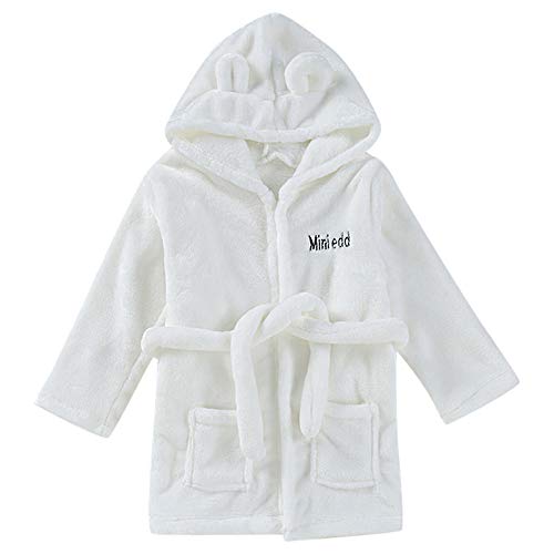 OverDose Damen Kleinkind Kinder Baby Feste Nette Licht Absorbent Bademantel Baumwolle Plüsch Mit Kapuze Bademantel Handtuch Schlafanzug（Weiß，0-6 Monate） von OverDose Damen