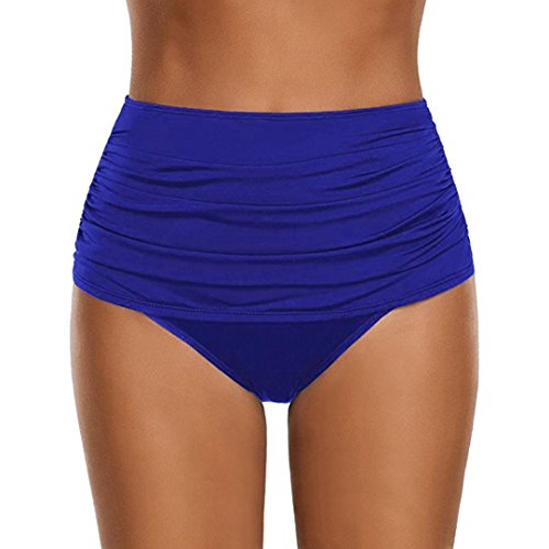 OverDose Damen Plus Größe Badehose Frauen hoch taillierte Badehose Geraffte Bikini Hosen Schwimmen Shorts Swim Shorts (Blau,XL) von OverDose Damen