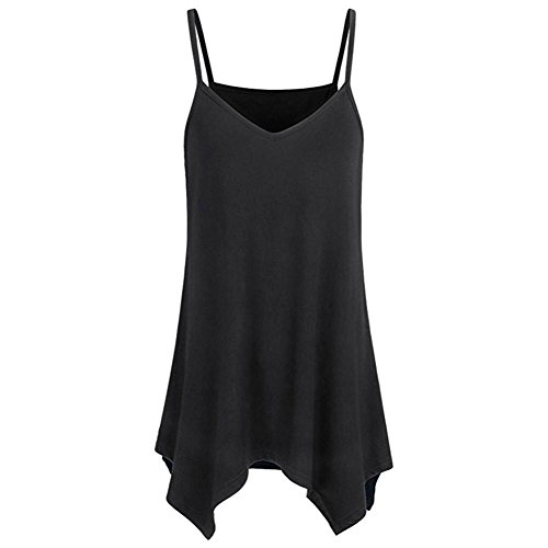 OverDose Damen Taschentuch Saum Flowy Top Lässig Sommer Spaghetti Strap Camisoles Casual Tank Tops Freizeit Camis T-Shirts Bluse Tees Oberteile(A-Black 1,EU-50/CN-5XL) von OverDose Damen