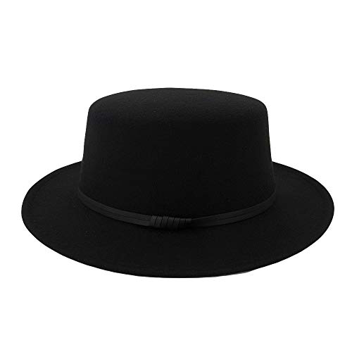 OverDose Damen Unisex Breiter Krempe Wollgürtel Filz Flat Top Fedora Hut Party Kirche Hüte Kappe Sommer Party Jäten Elegant Hut Eimer Hut Beret Pot von OverDose Damen