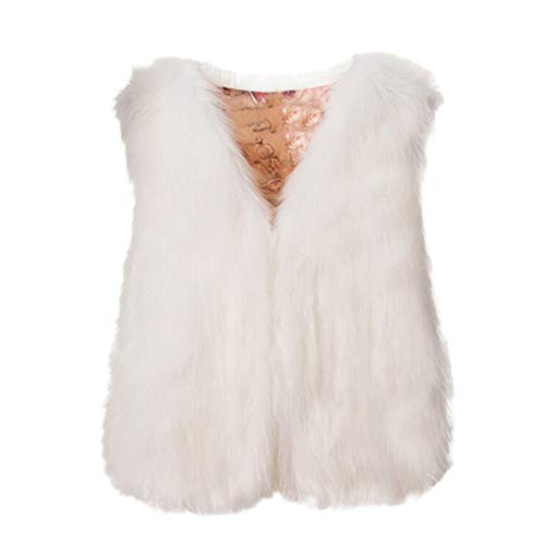 OverDose Damen Winter Elegante Stil Womens Sleeveless Kunstpelz Weste Einfarbig Lose Abendgesellschaft Dating Dünne Weste Mantel（Weiß，40 DE/XXL CN） von OverDose Damen